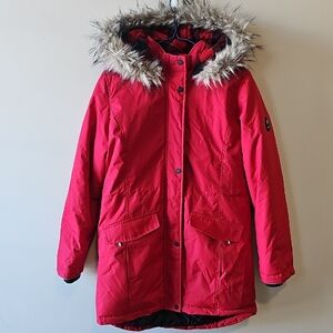 Canadiana XL Red Parka Coat with Faux Fur Trim Hood